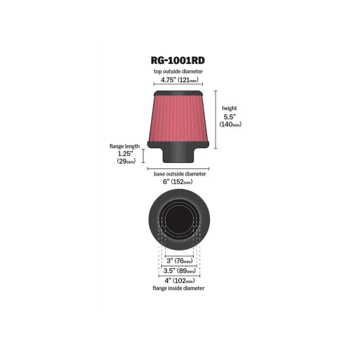 KNN Multi Fit 3 Flange Universal Filter 76/90/100 (clamp) 140 length